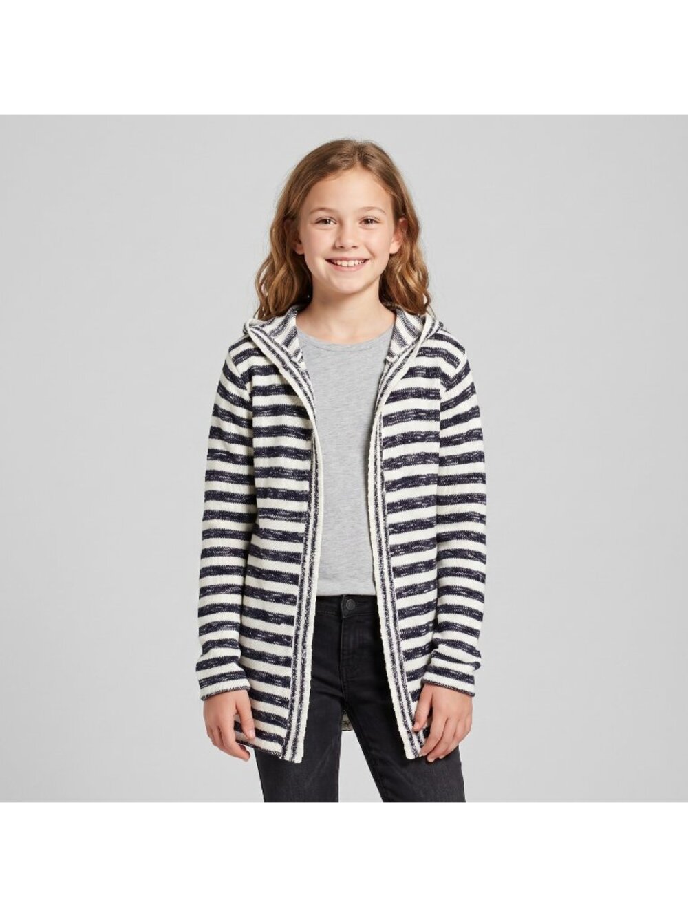 Say What? Girl's Open Front Hooded Striped Cardigan Sweater in size Small 10-12